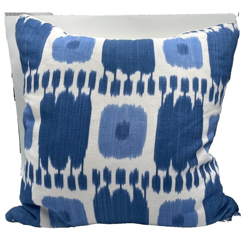 NEW Custom Schumacher Blue KANDIRA IKAT Pillow 22" x 22" Linen w/ Insert